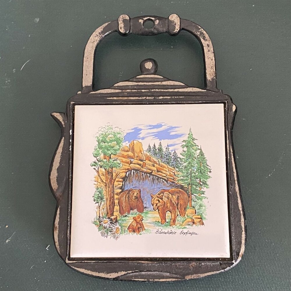 Vintage Villeroy & Boch Tile Bear Cave Germany Made in France Metal Teapot Frame